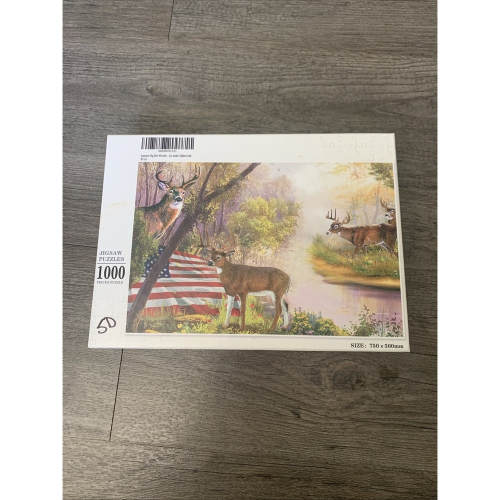1000pc Jigsaw Puzzle American Flag Deer Patriotic Nature Scene 750x500mm